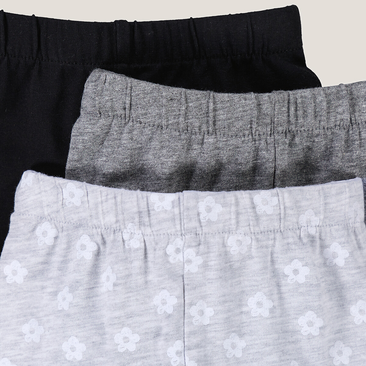 Pack of 3 Leggings in Cotton pack of black + grey marl, LA REDOUTE COLLECTIONS