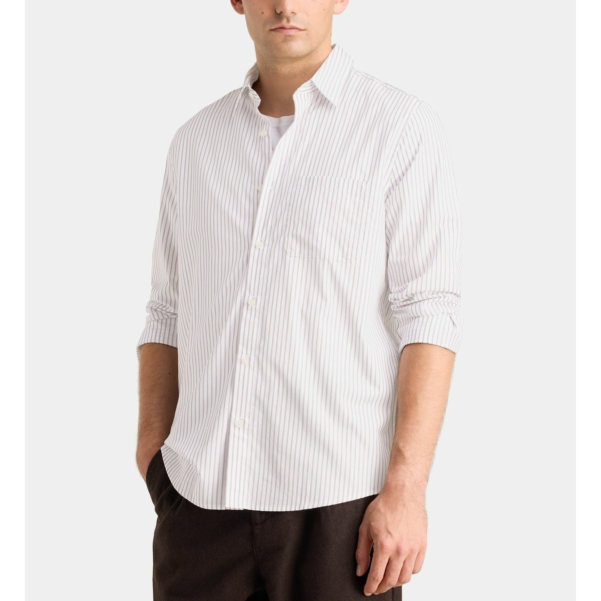 Chemise rishtri 5 rayée en coton blanc et marron, GALERIES LAFAYETTE