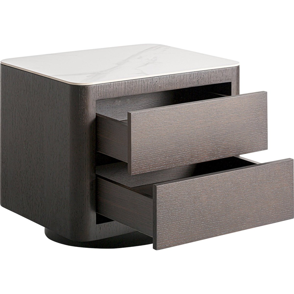 Table de chevet art déco, Format rond marron effet bois tinté, RECOLLECTION
