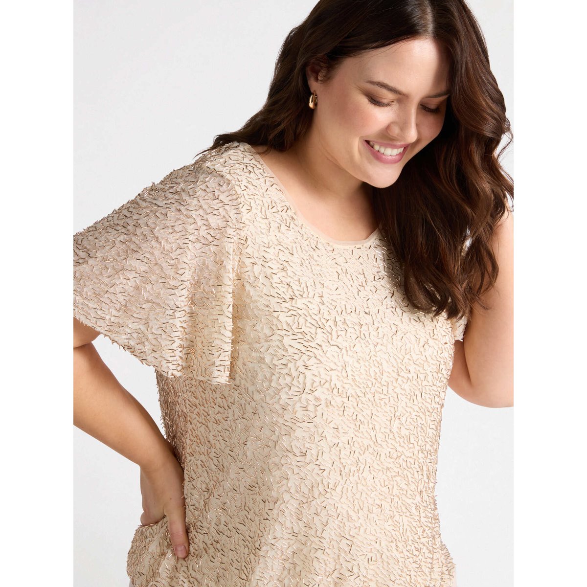 T-shirt en jersey brodé oro, FIORELLA RUBINO