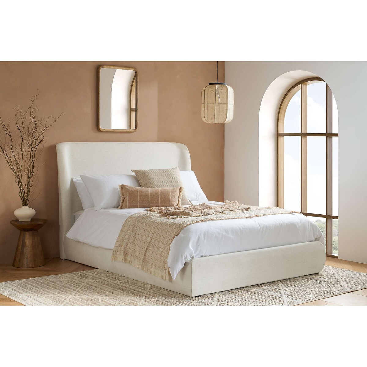 Liora Linen Curve Ottoman Storage Bed cream, SO'HOME