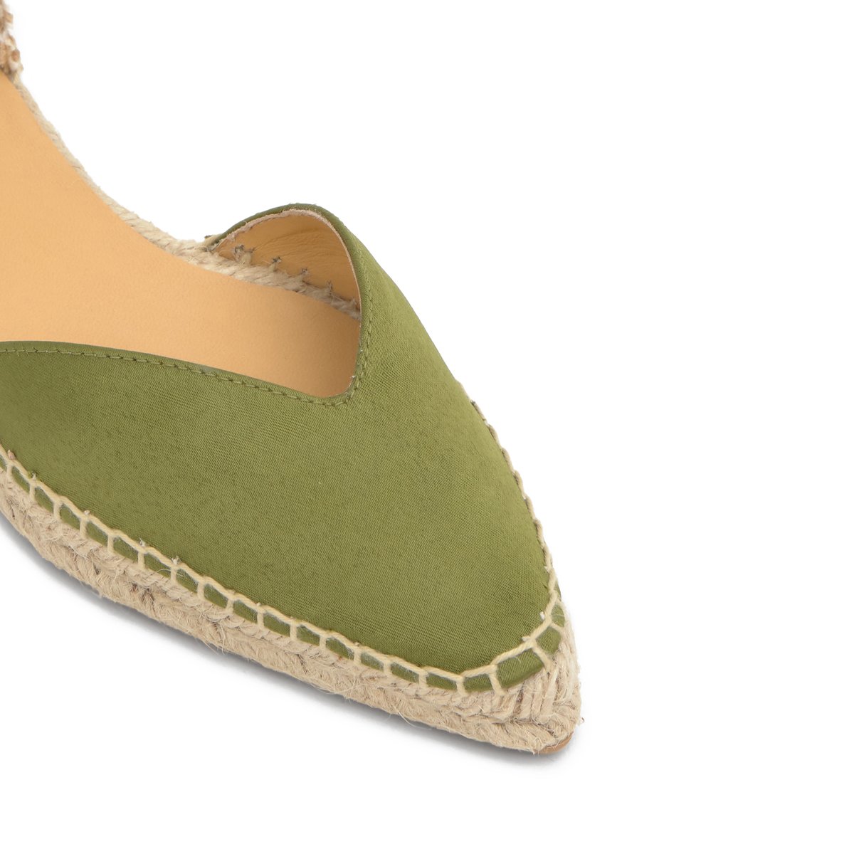Espadrilles plates en satin à lacets en velours BRAVA PLATFORM vert olive, CASTANER