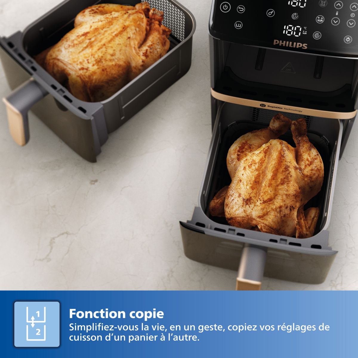 Friteuse sans huile NA462/70 Friteuse sans huile Vertical Duo Noir/Cuivre, Série 4000 10L (5+5L) couleur unique, PHILIPS