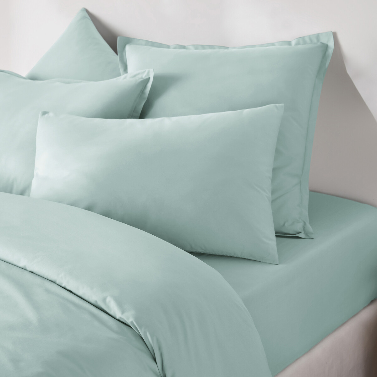 Drap housse en percale de coton, 80 fils, bonnet 35 cm, Scenario bleu céladon, LA REDOUTE INTERIEURS