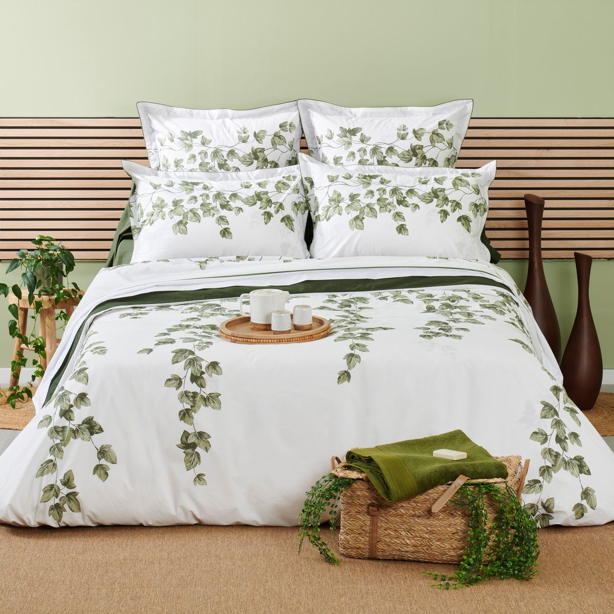 Housse De Couette Percale De Coton - LIERRE feuillage, TRADITION DES VOSGES