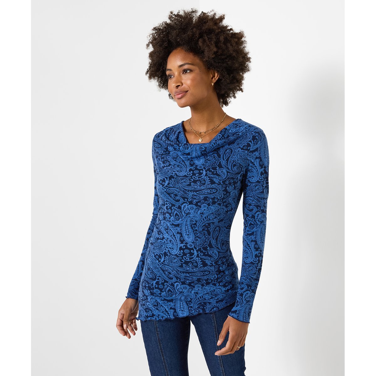 Henley en Jersey à Col Bénitier Imprimé Cachemire bleu, JOE BROWNS
