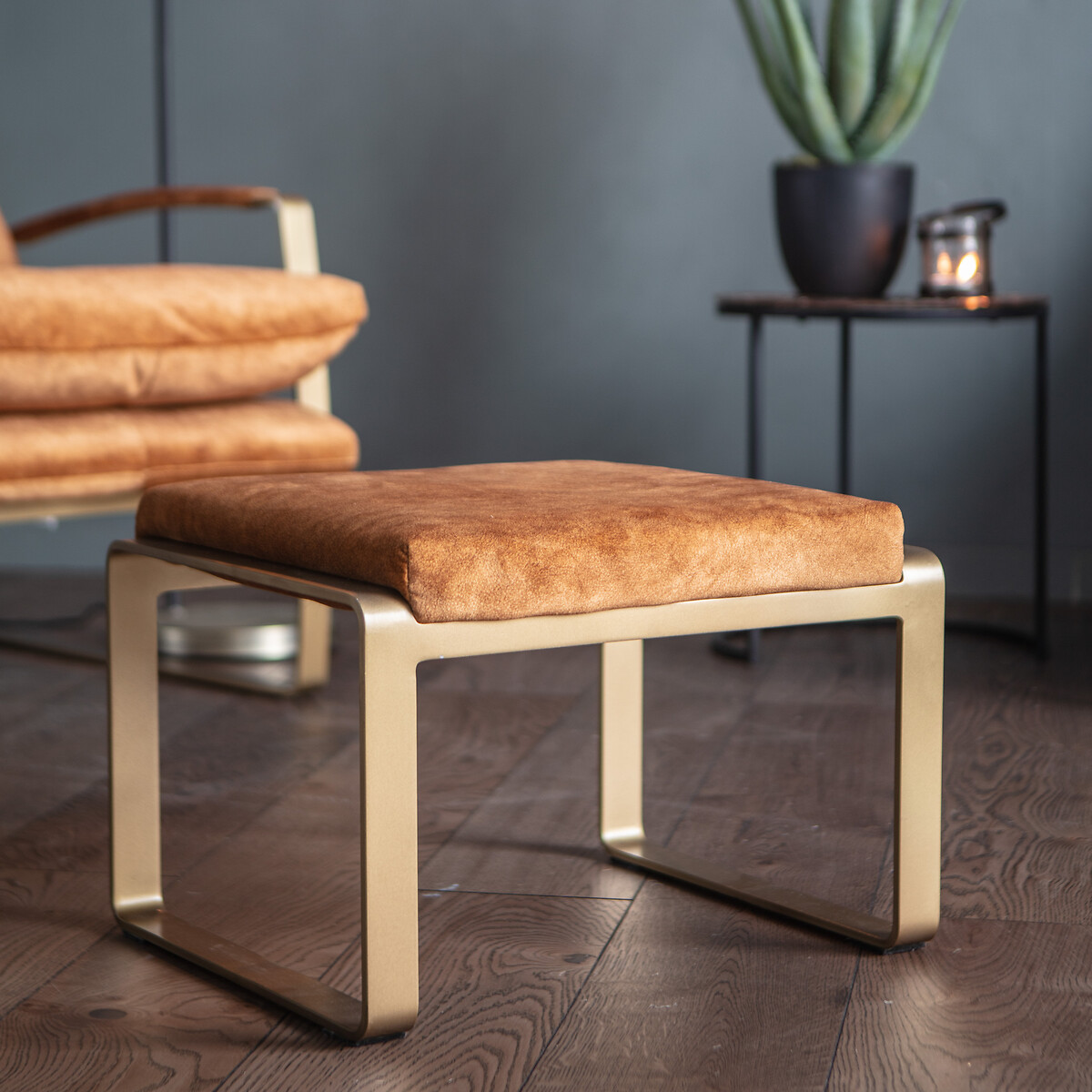 Ambala Faux Suede Footstool ochre, SO'HOME