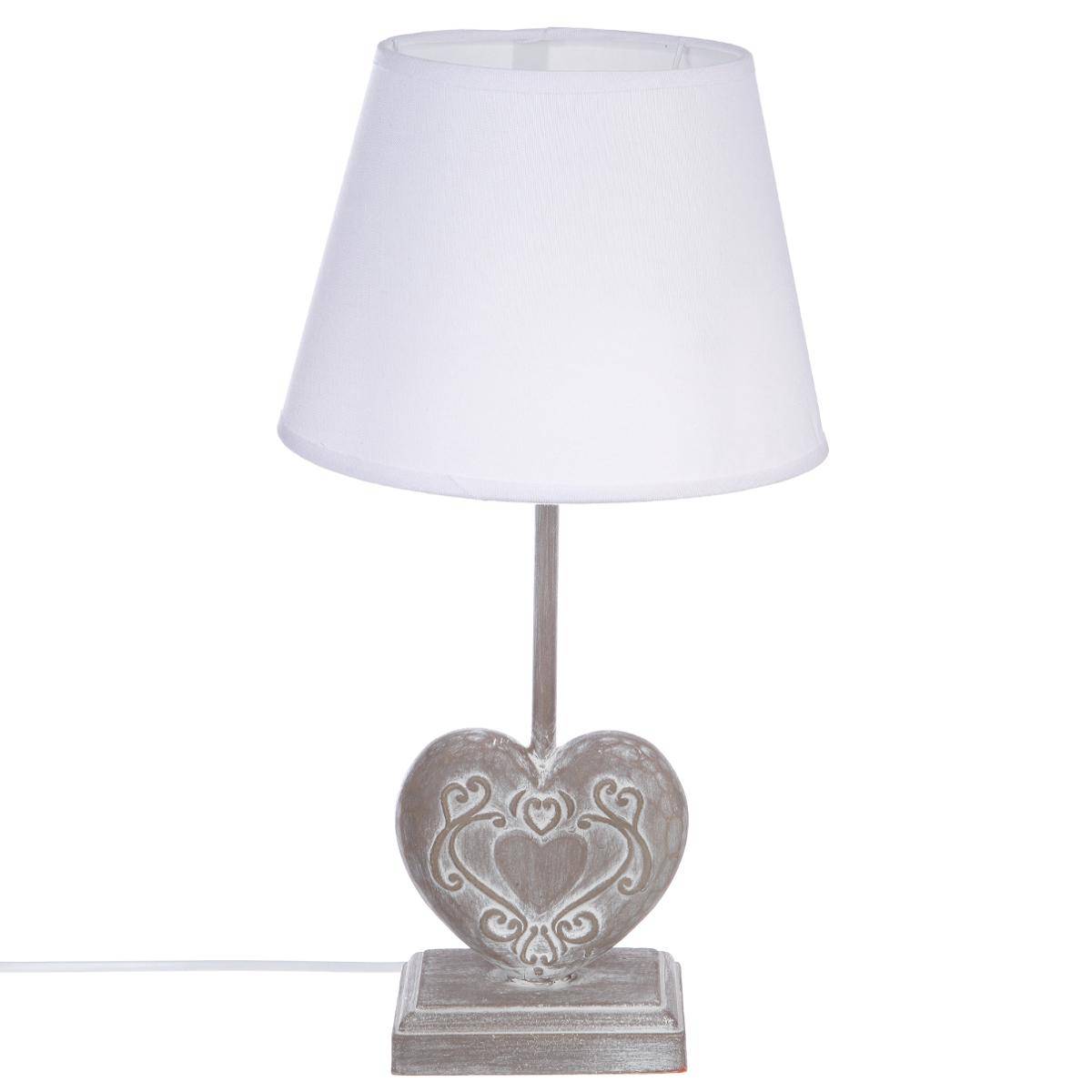 Lampe à poser en bois abat-jour en lin PRATI taupe, ATMOSPHERA