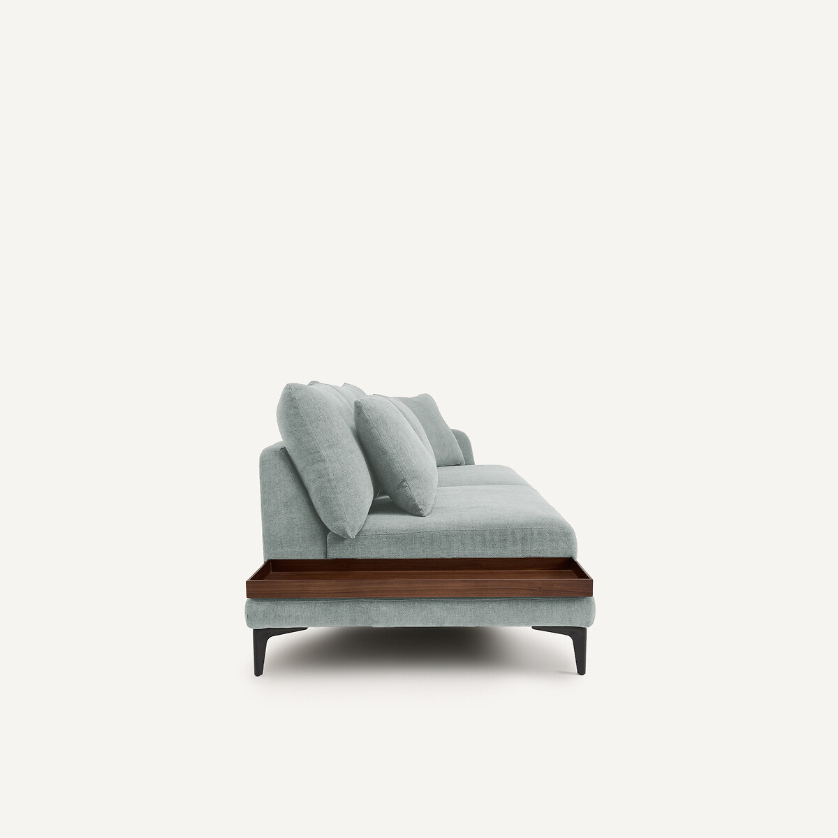 Demi-canapé avec plateau, en polyester natté, MODERNISTE aquamarine, EMMANUEL GALLINA X AM.PM