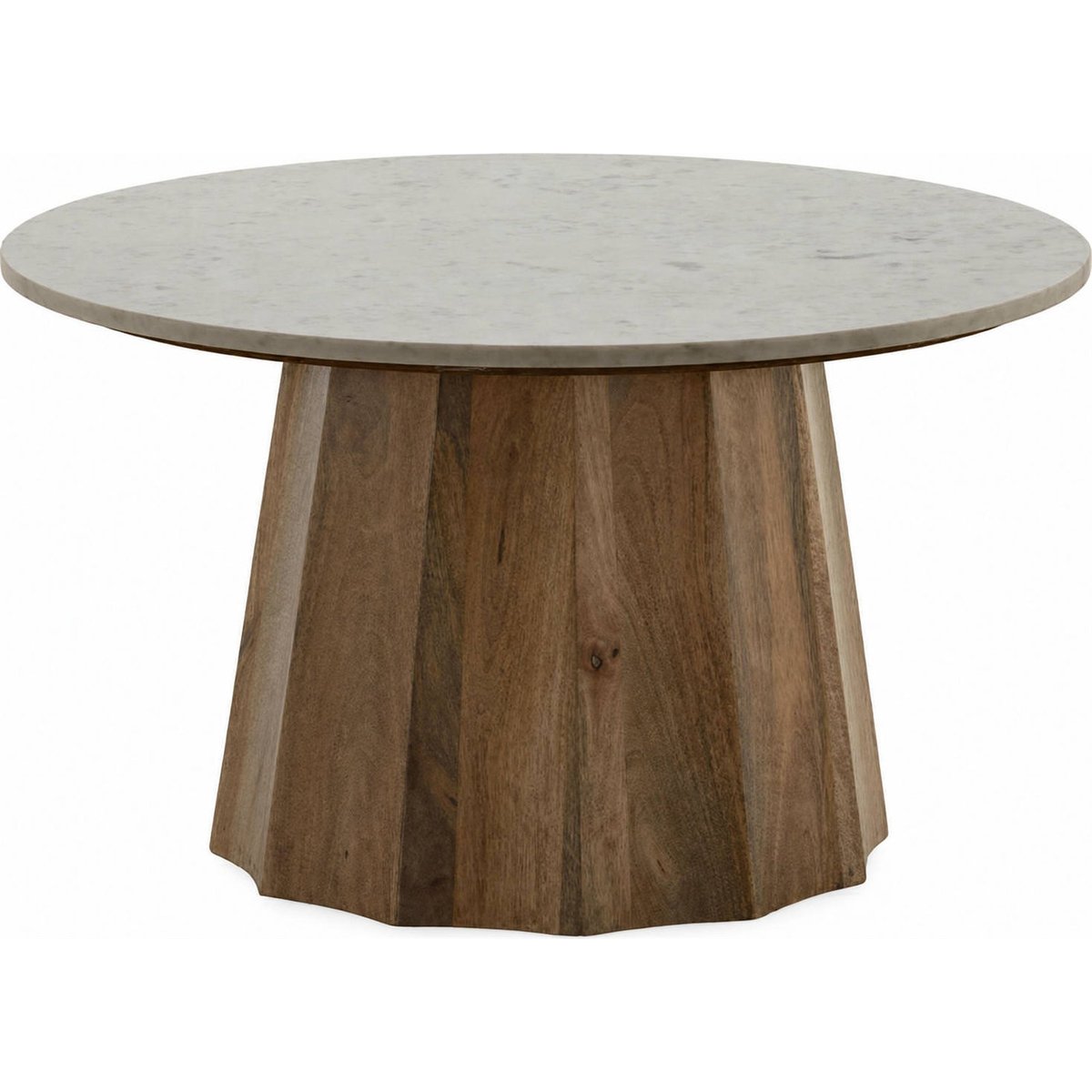 Table à café ronde en marbre et manguier blanc et noyer, RECOLLECTION