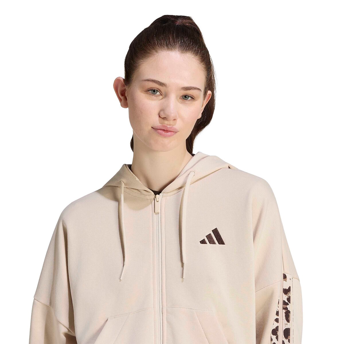 Sweat zippé à capuche manches longues imprimées léopard Essentials beige/léopard, ADIDAS SPORTSWEAR
