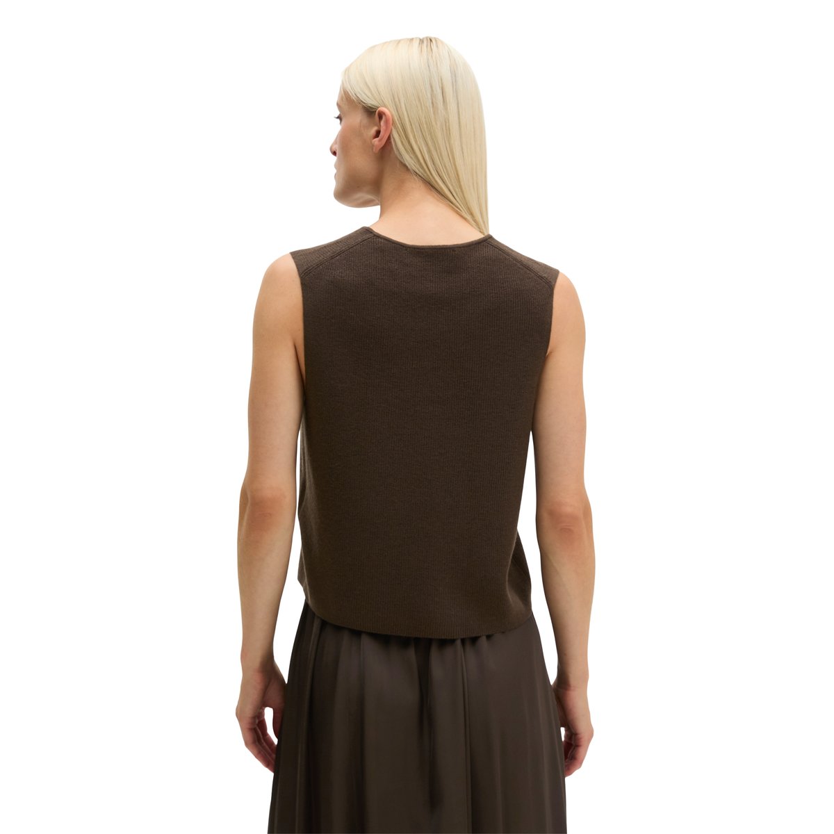 Cardigan sans manches, coupe classique en mélange de laine vierge douce marron, MARC O'POLO