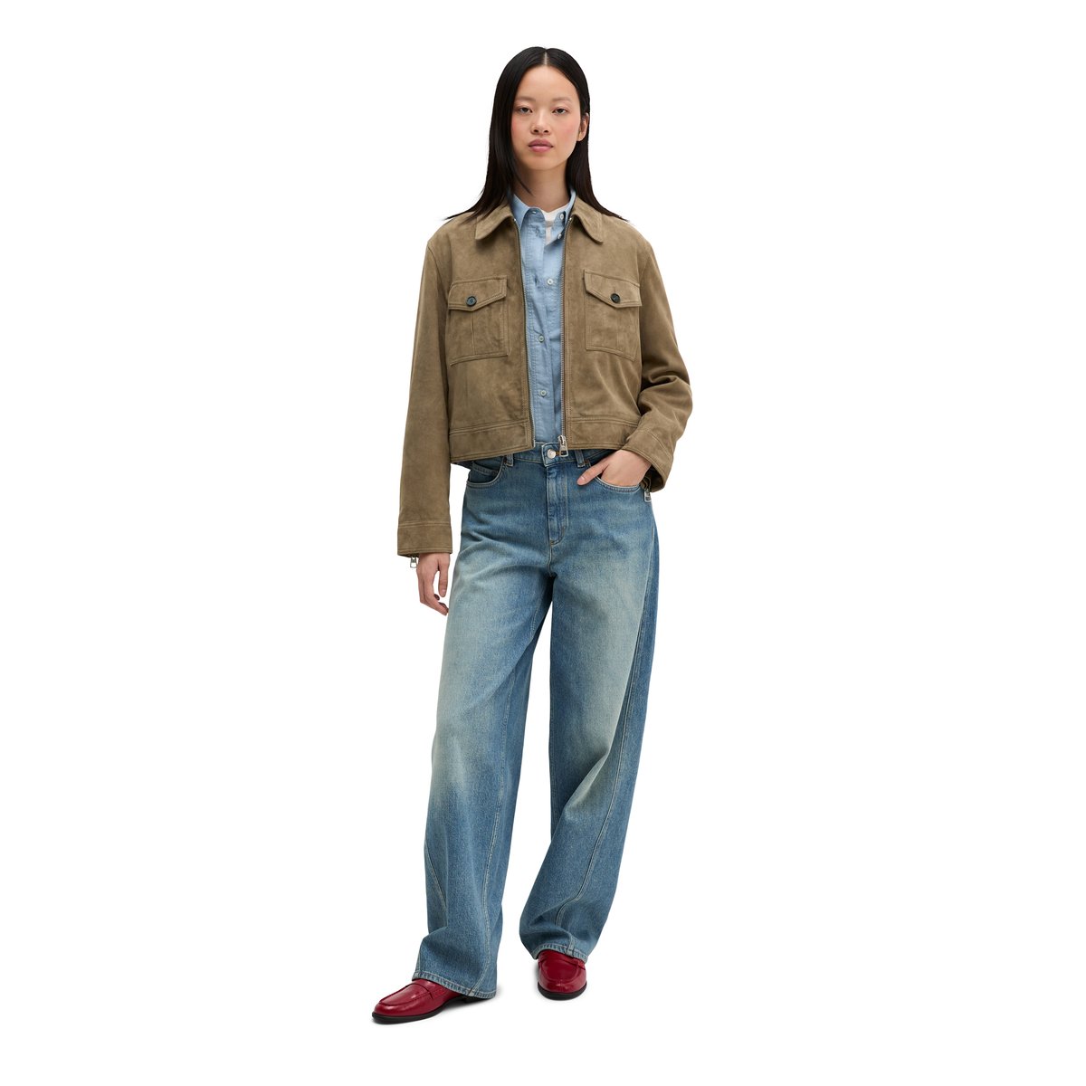 Blouson en daim, coupe régulière en cuir de chèvre velours souple marron, MARC O'POLO