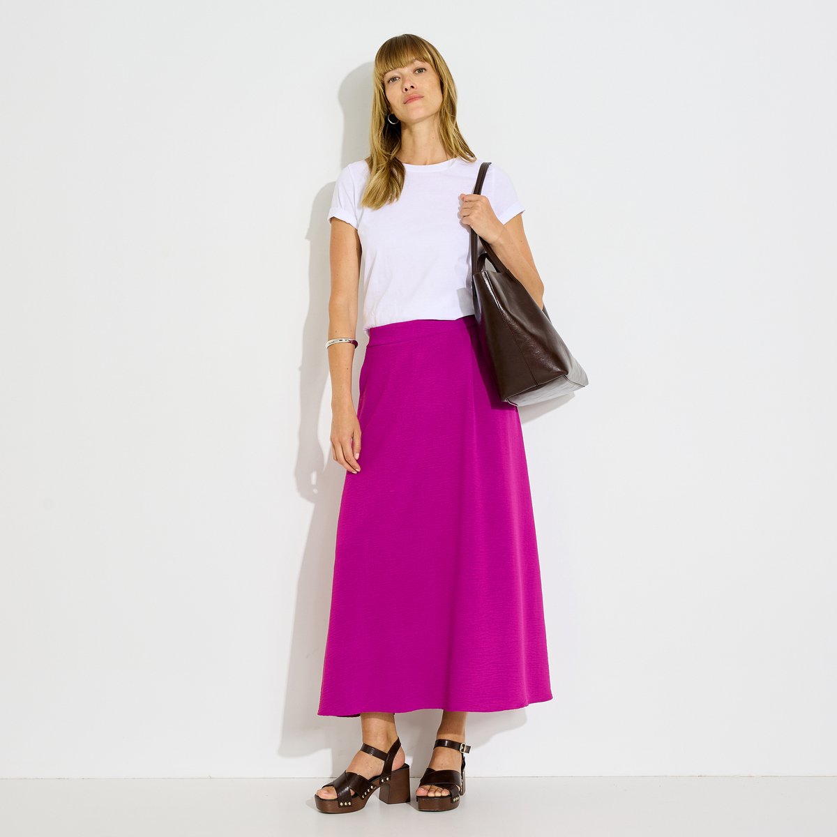 Jupe longue unie avec poches rose, GRAIN DE MALICE