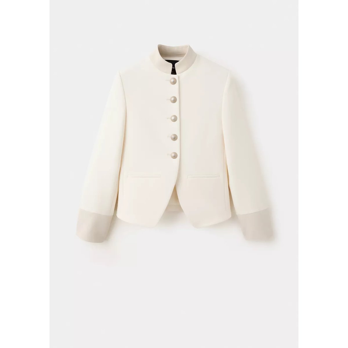 Veste à col officier boutons bijoux blanc cassé, MANGO