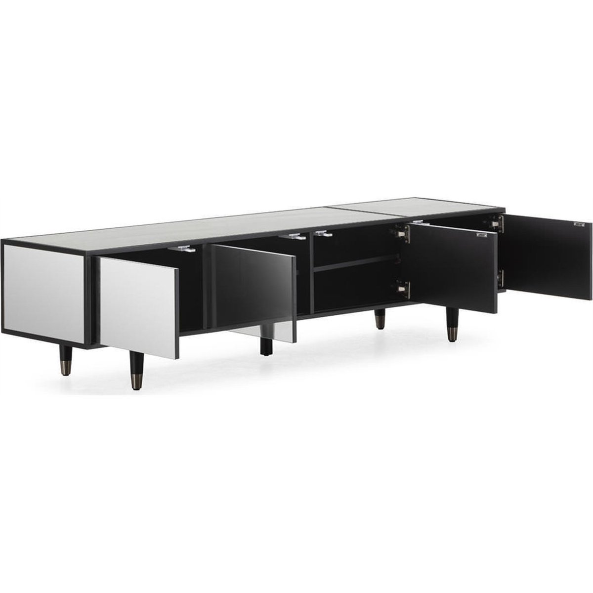 Meuble tv contemporain, Façades miroir noir et miroir fumé, RECOLLECTION