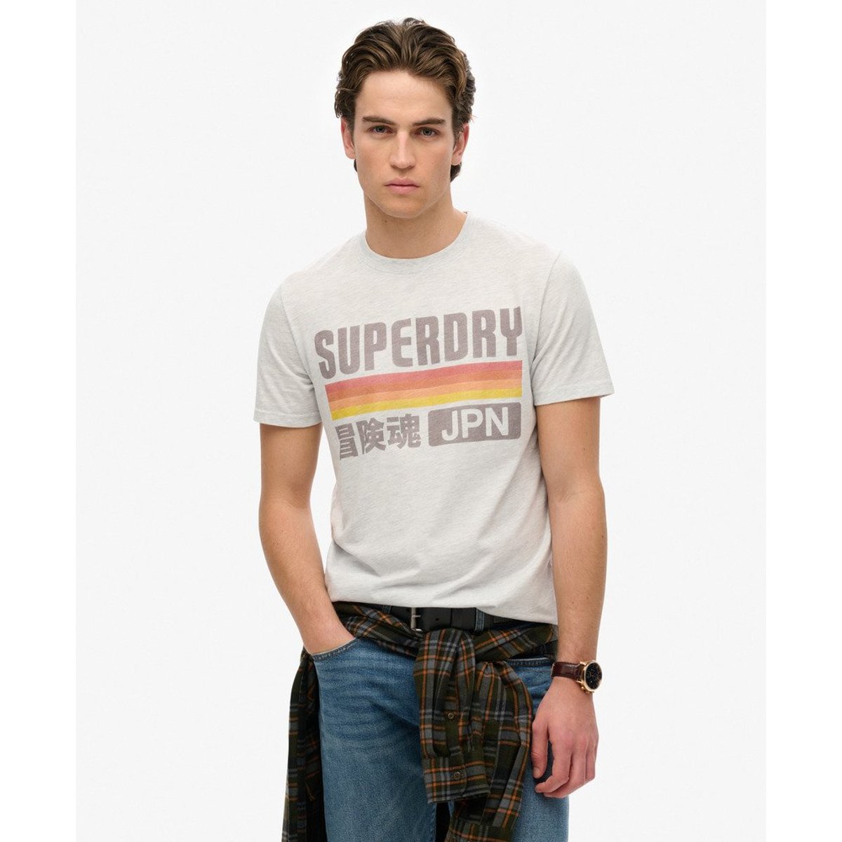 T-shirt à rayures décontracté Japan gris glacier chiné, SUPERDRY