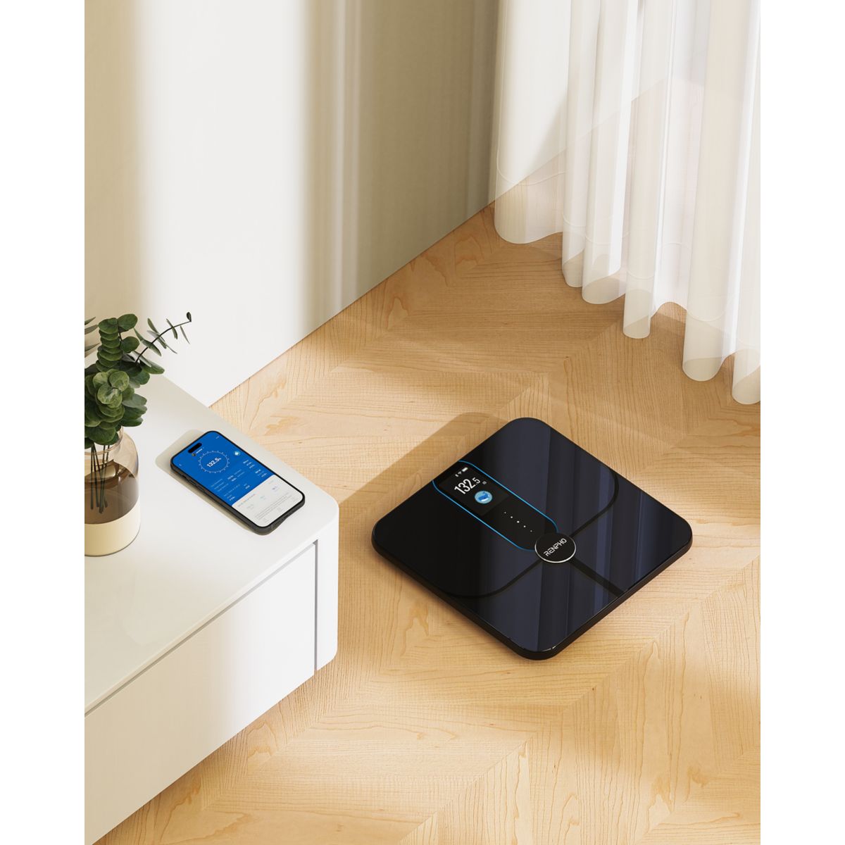 Pèse personne connecté Elis Nova A031- Impédancemètre Haute Précision Bluetooth, 13 Données corporelles - Rechargeable couleur unique, RENPHO