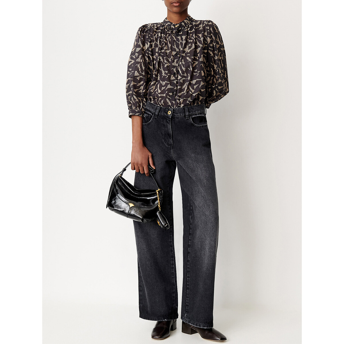 Blouse imprimée col rond manches 3/4, LYLIS imprimé noir/écru, SESSUN