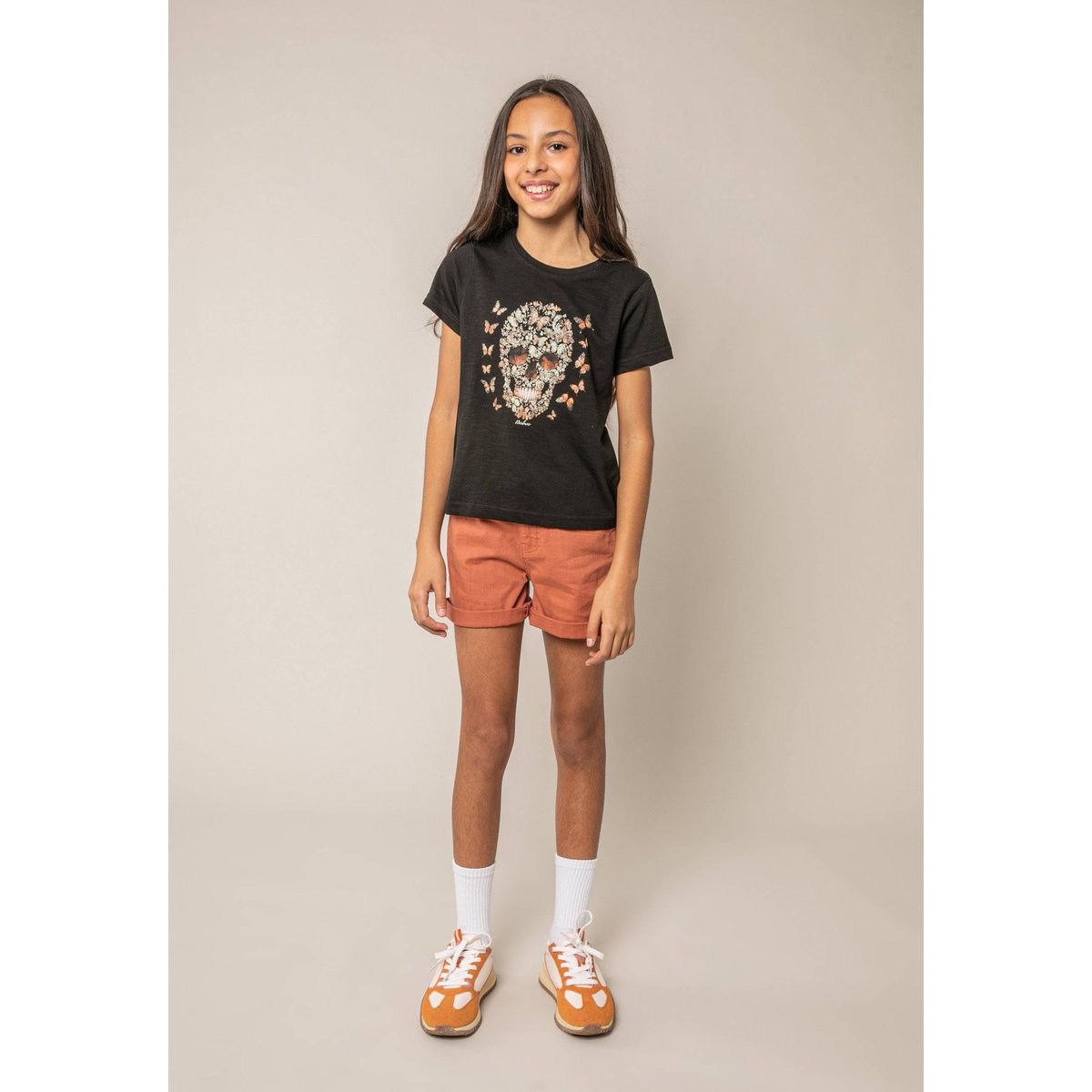 T-shirt fille en coton BUTTERSKULL noir, DEELUXE