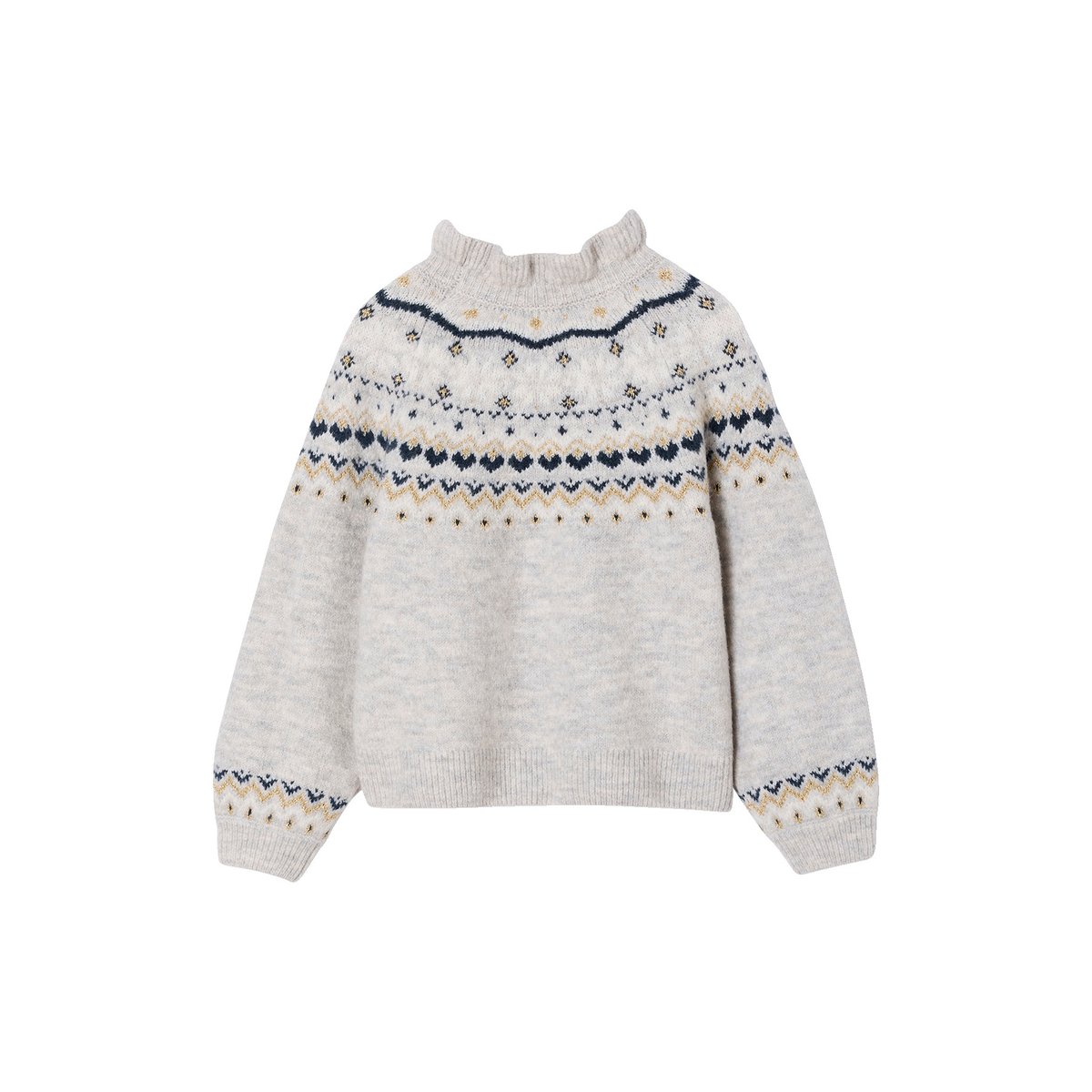 Pull jacquard détails brillants gris chiné, VERTBAUDET