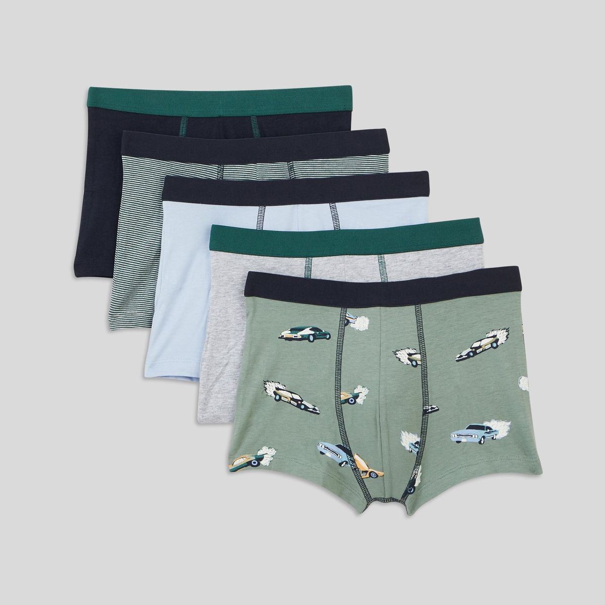 Lot de 5 boxers imprimés, contenant du coton BIO, certifié OEKO-TEX sapin, MONOPRIX KIDS