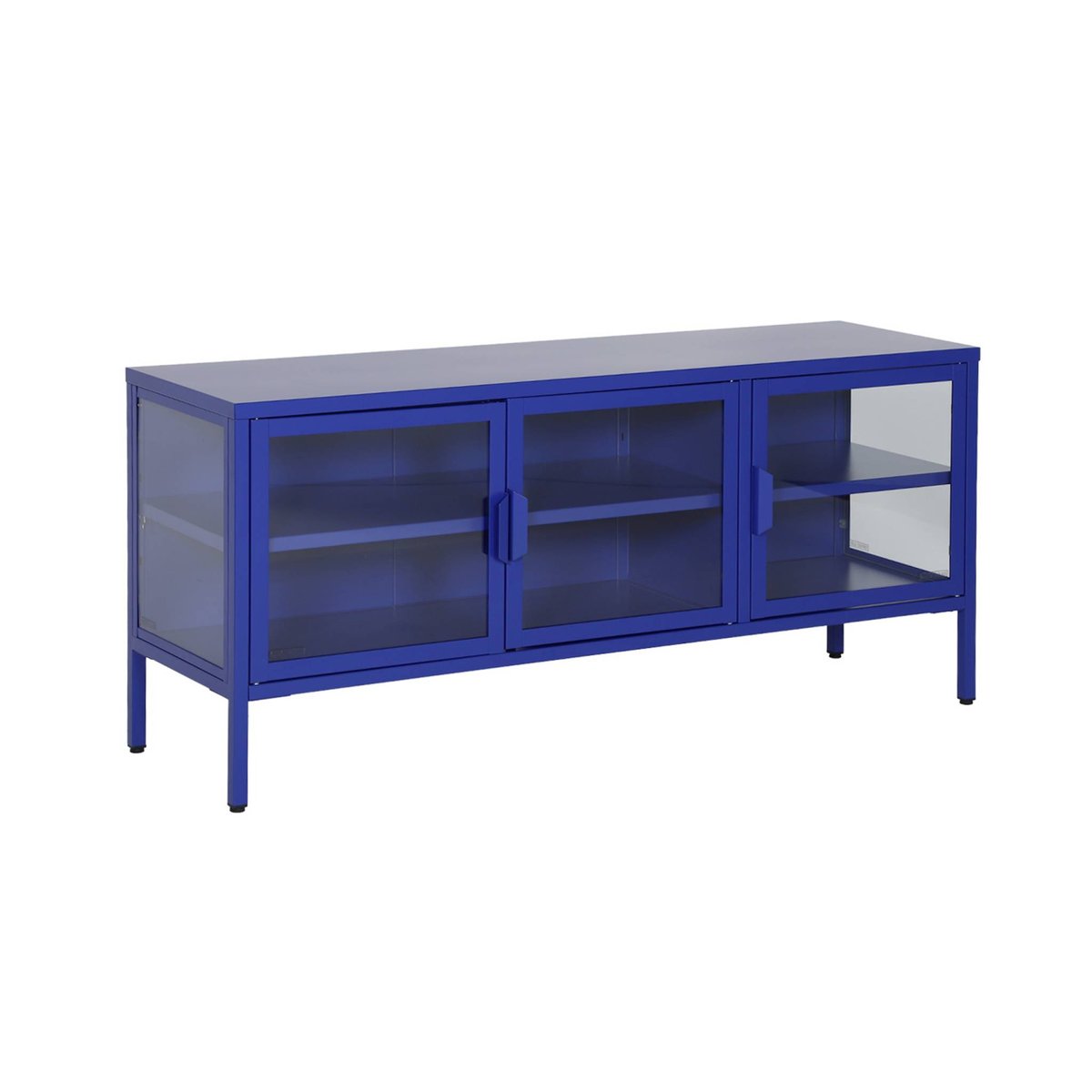 Meuble TV industriel métal et verre trempé 3 portes 120cm ARKANSAS bleu, SWEEEK