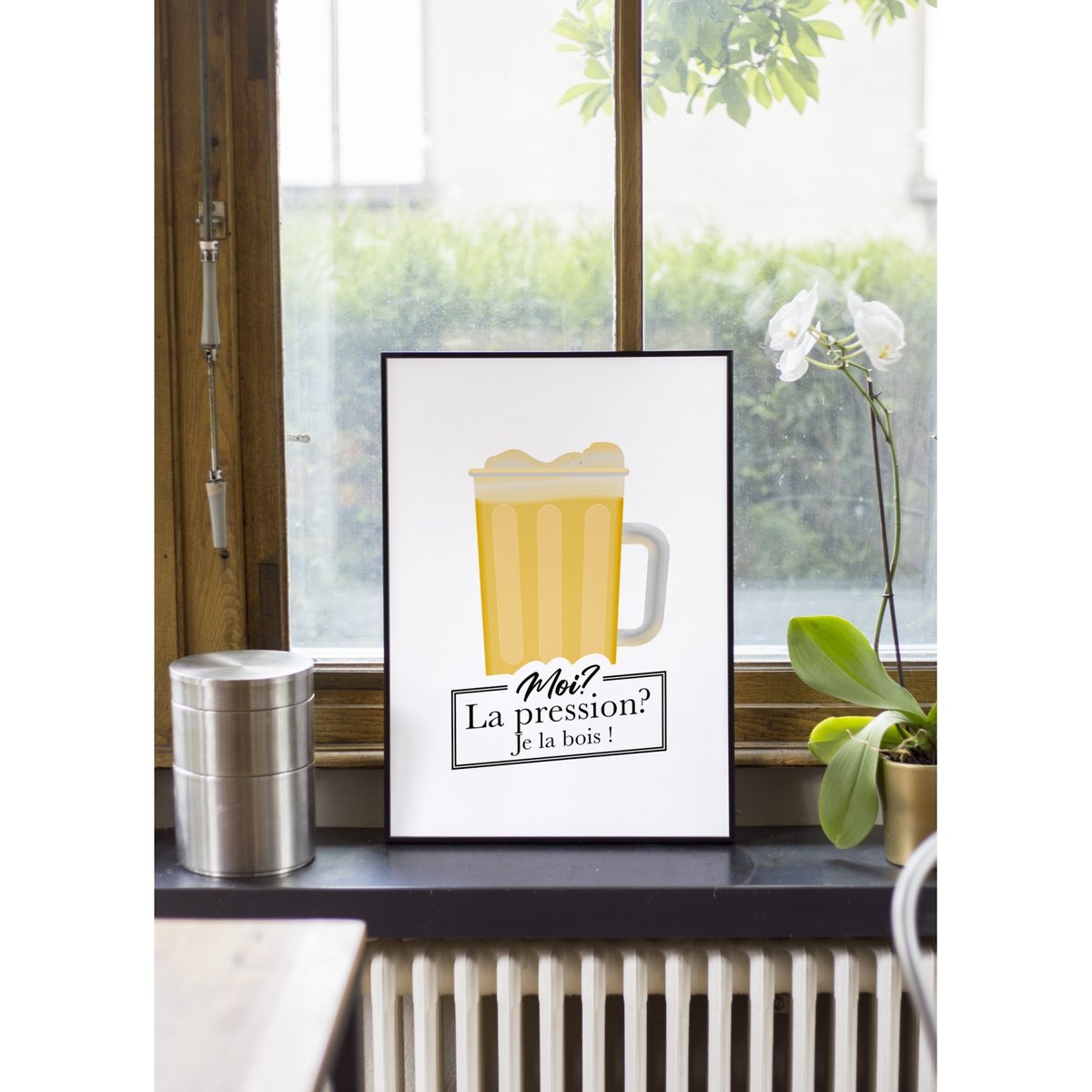 Affiche 'Moi? La pression? Je la bois!' blanc, L'AFFICHERIE