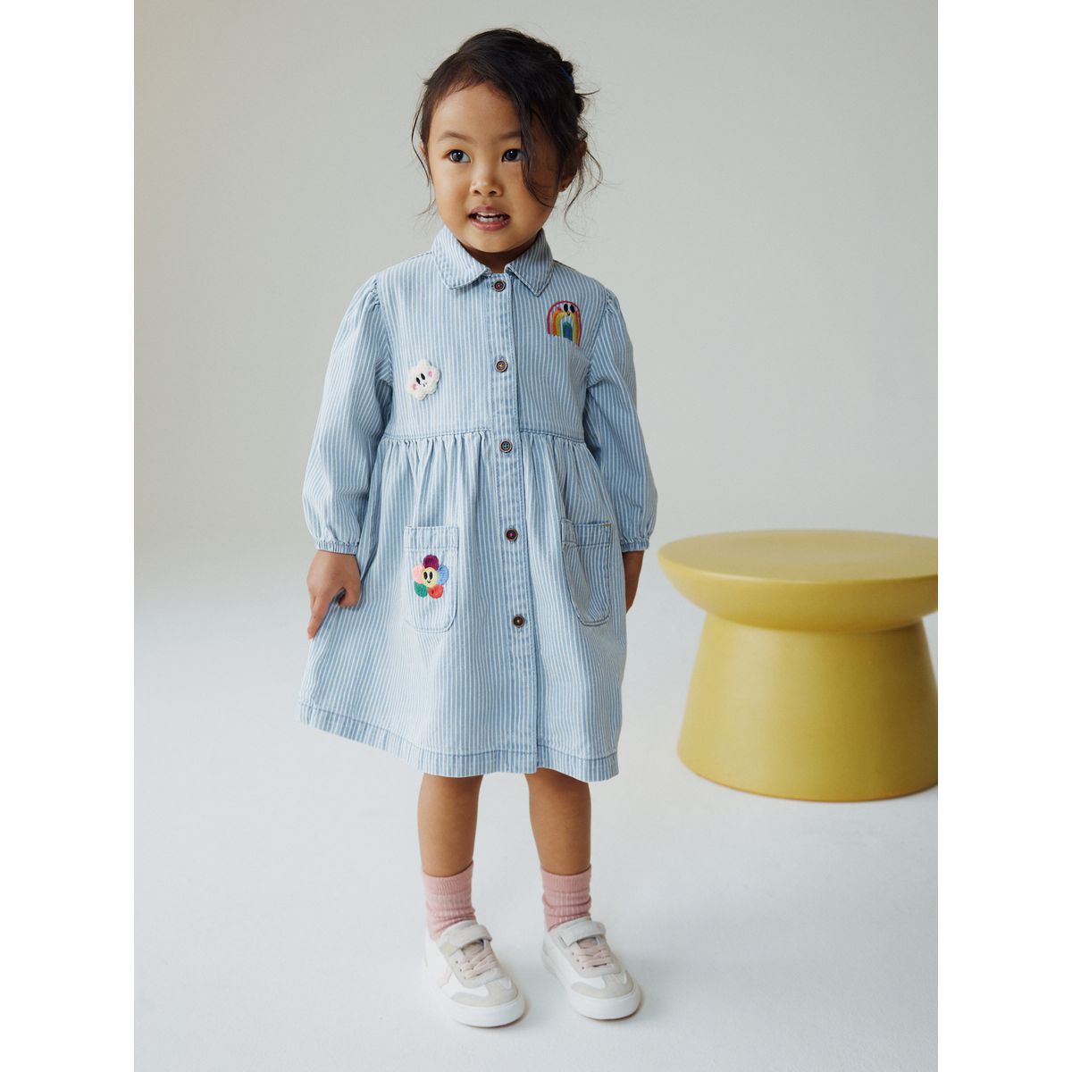 Robe en coton à manches longues rayures bleues, NEXT