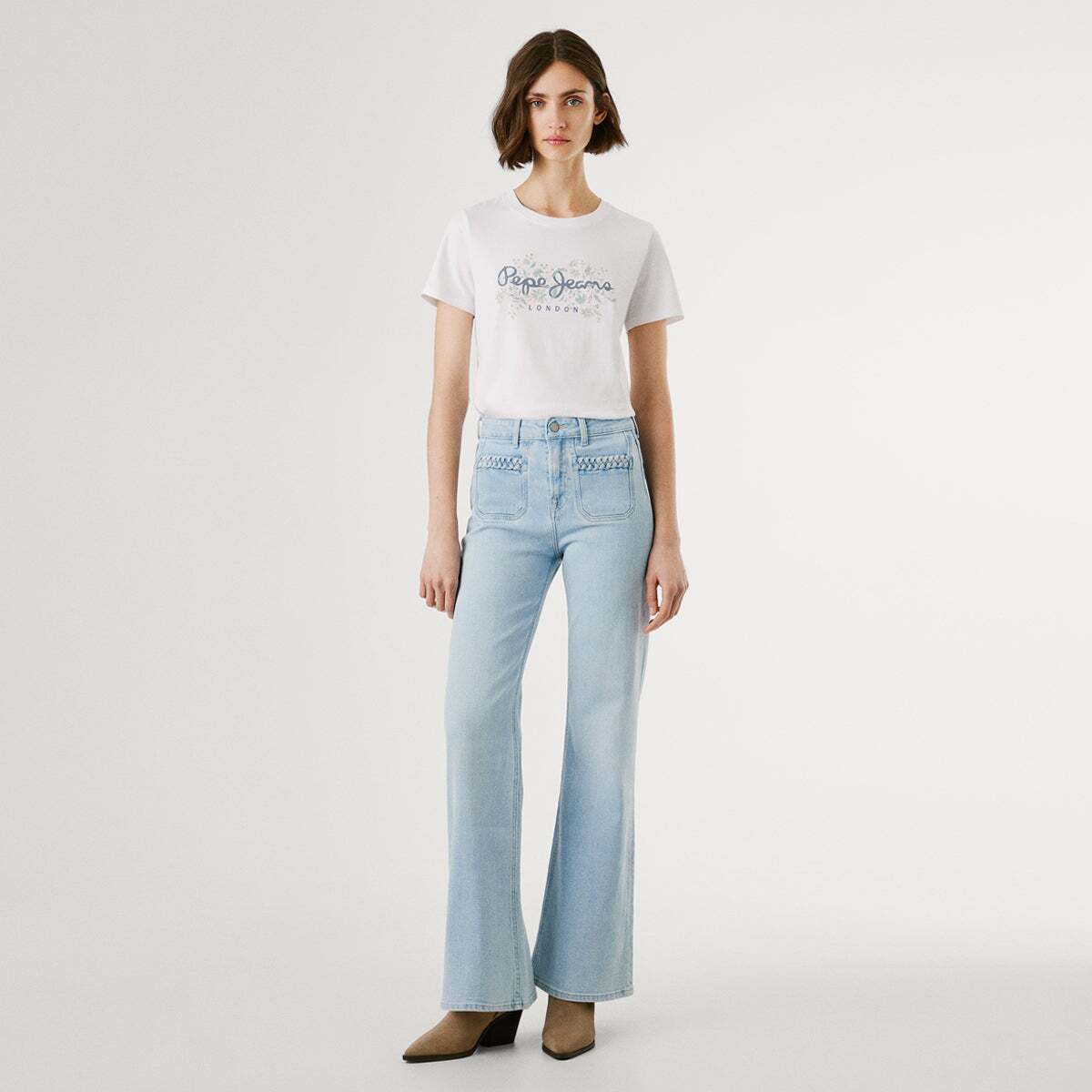 T-Shirt Coupe Regular À Logo Fleuri blanc, PEPE JEANS
