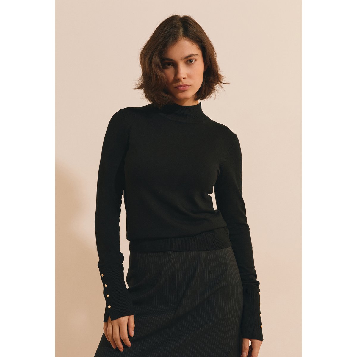 Pull en maille fine à manches mi-longues SAMI MONTANT noir, ETAM