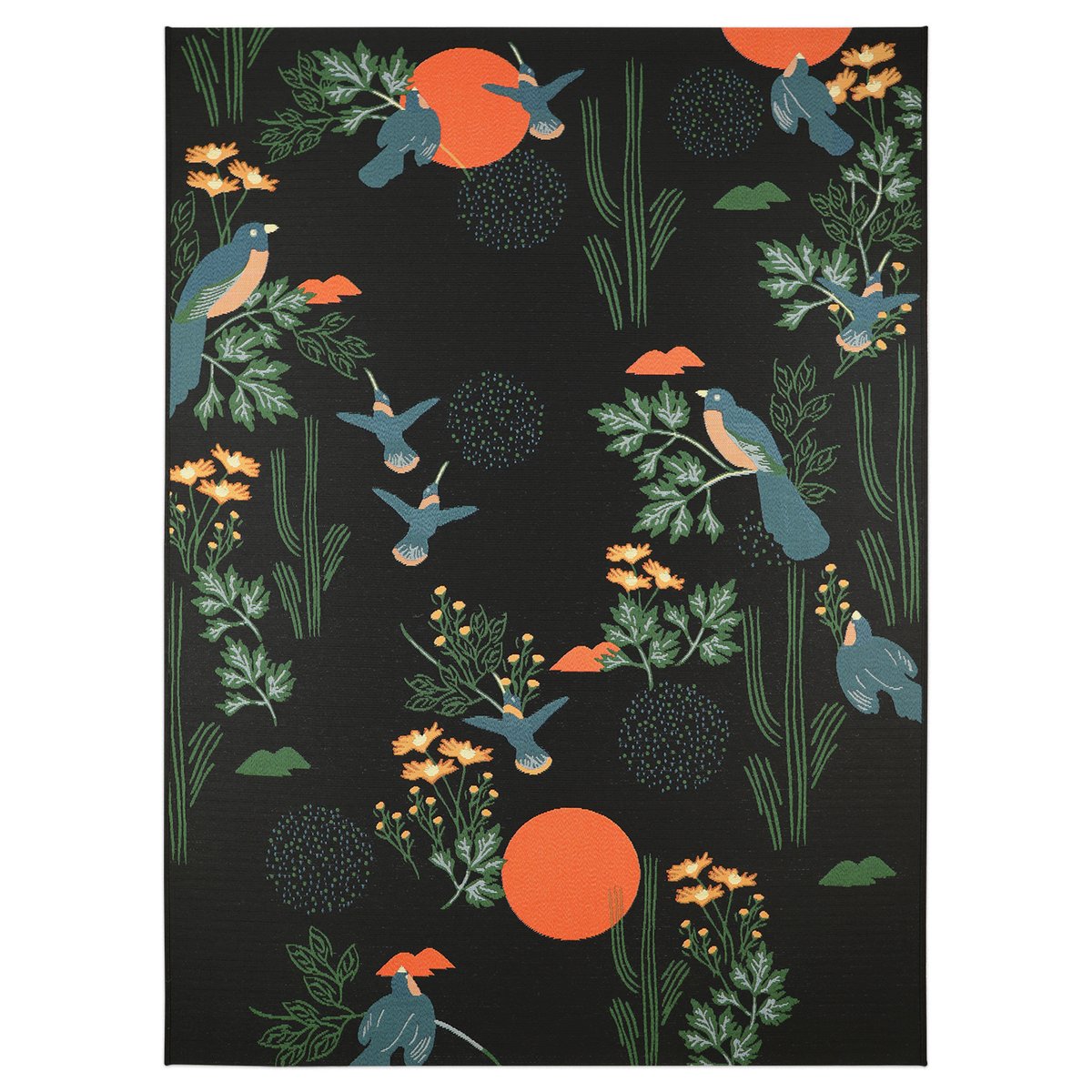 Tapis outdoor imprimé oiseaux BLOOM noir, NATTIOT