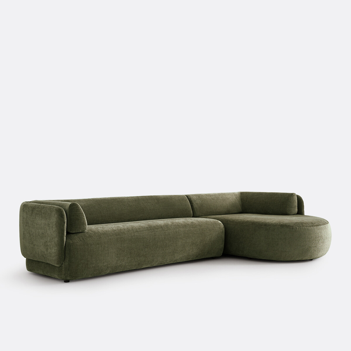 Ecksofa mit Ecke rechts Méridiano, dicker Samt khaki, LA REDOUTE INTERIEURS