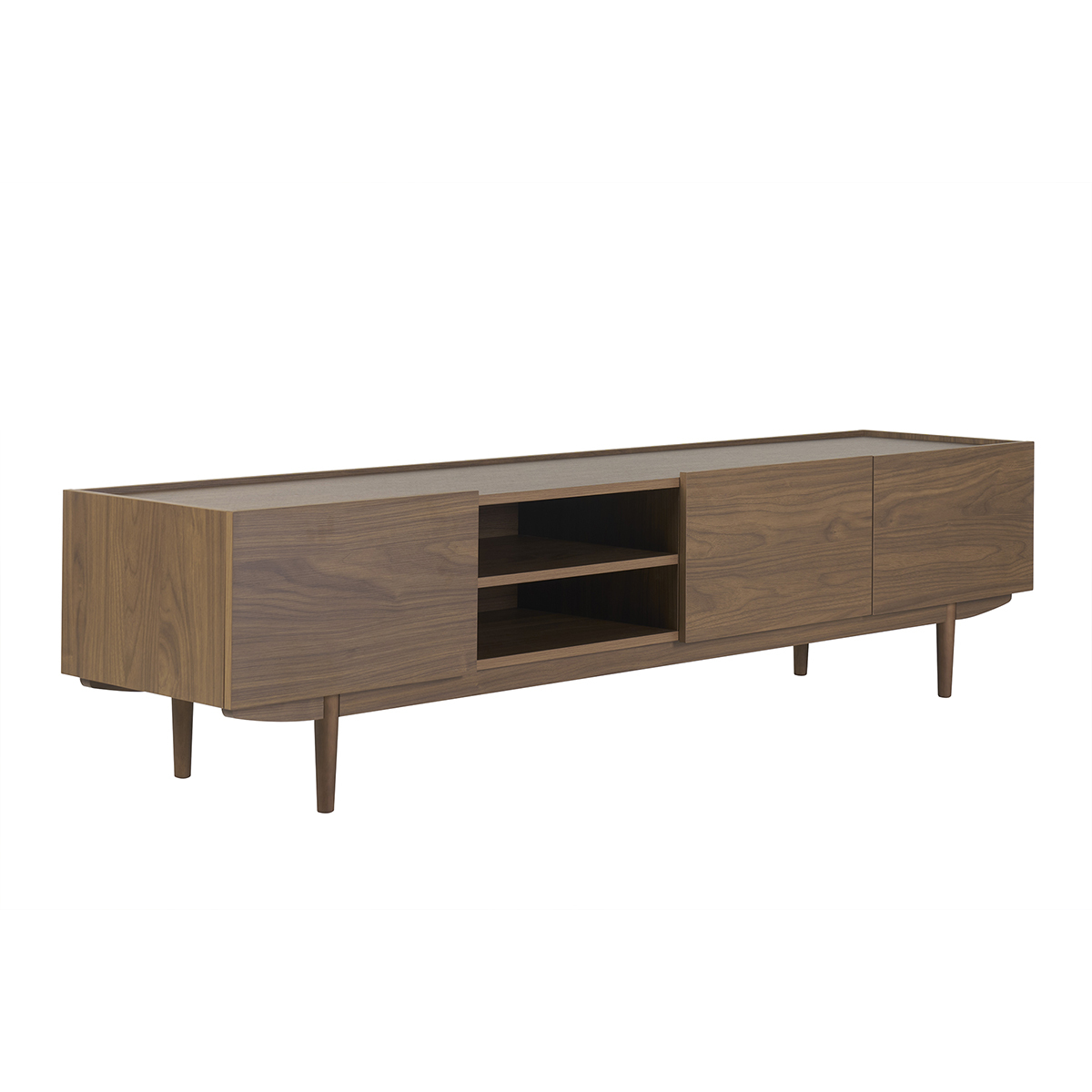 Meuble TV finition bois foncé noyer 3 portes L180 cm SANAA noyer, MILIBOO