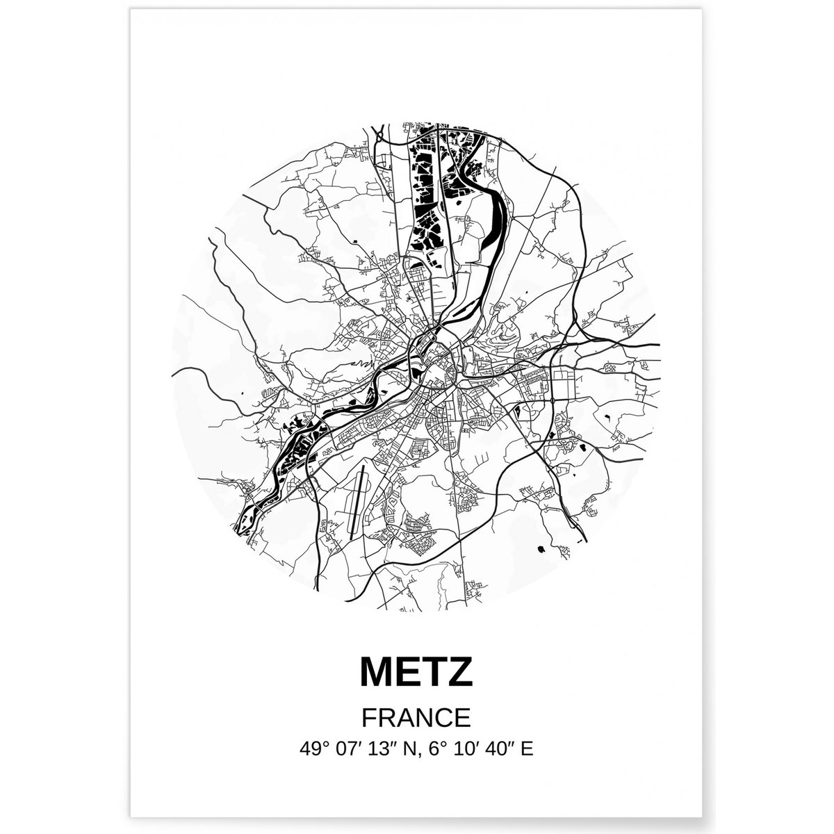 Affiche Carte Metz blanc, L'AFFICHERIE