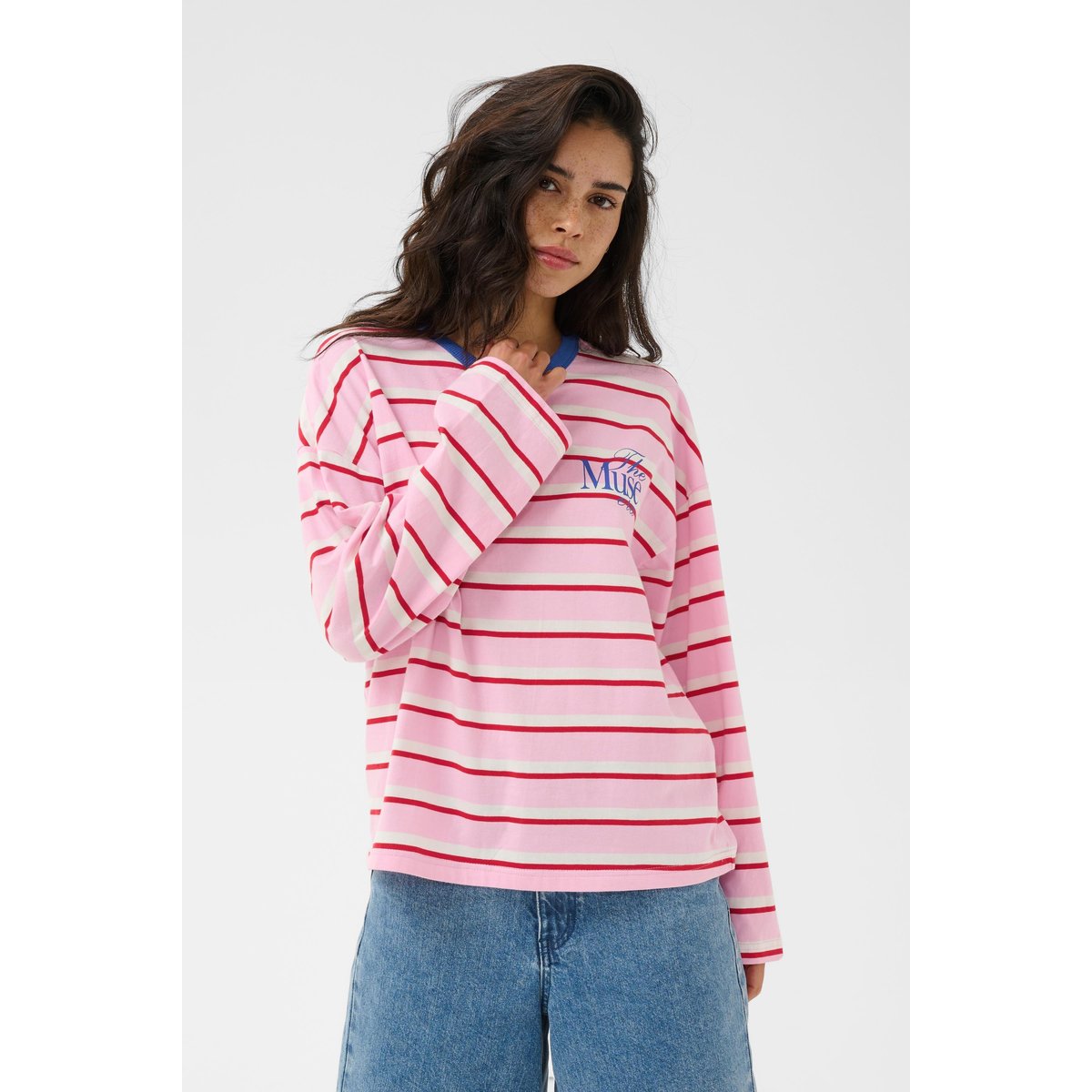 T-shirt à manches longues rose rouge pink/red, chalk stripe, KAFFE