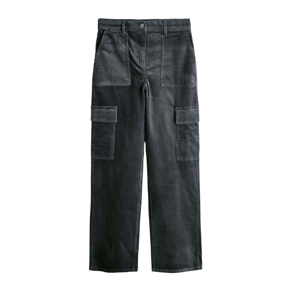 Pantalon cargo droit en velours côtelé/modal gris, NEXT