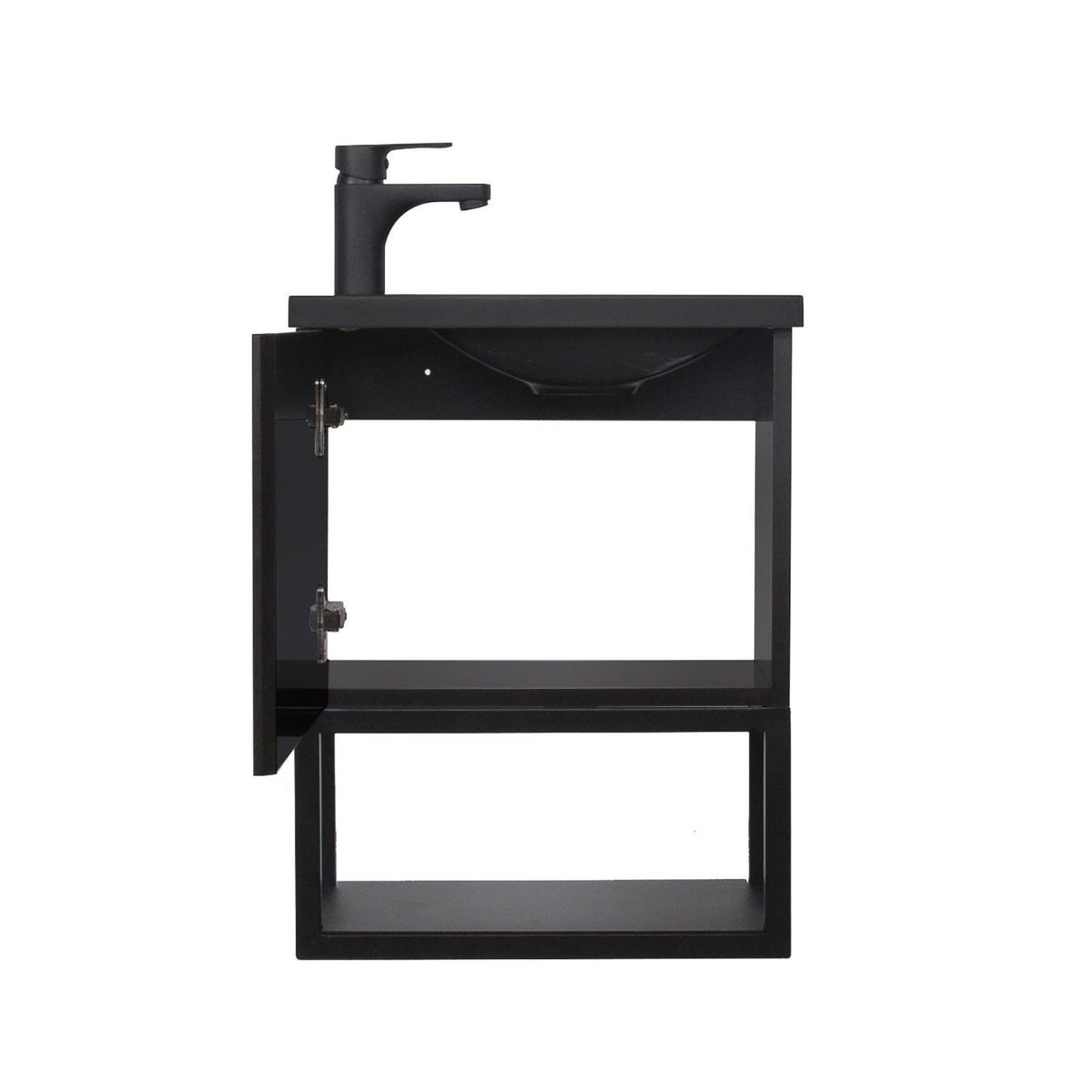 Ensemble lave-mains métal et bois avec miroir ovale NOVA noir, MOB IN