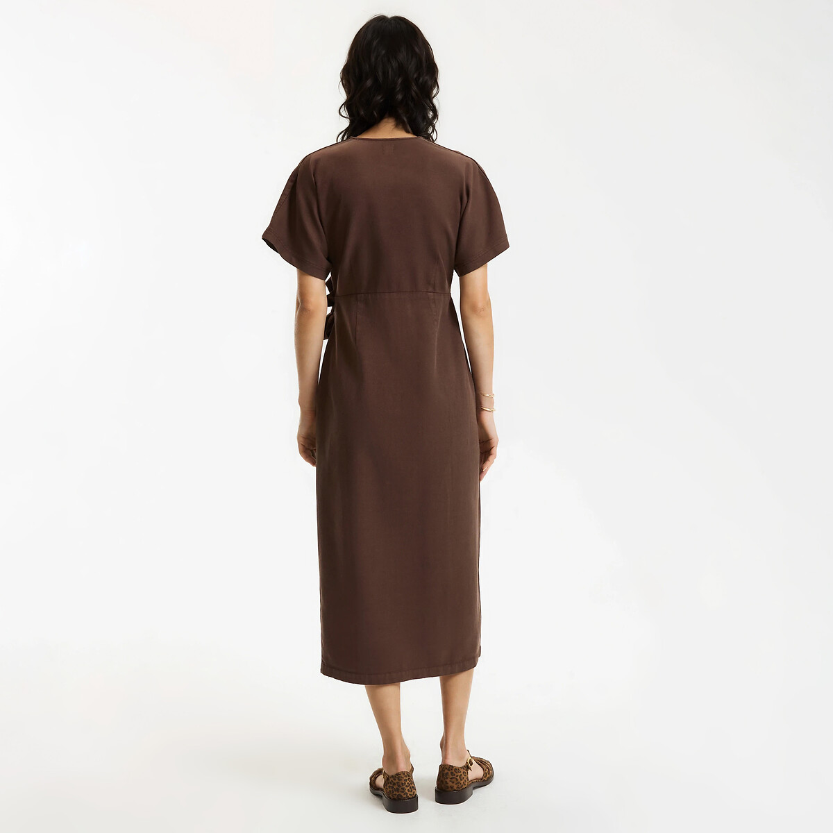Robe portefeuille midi manches courtes marron foncé, LA REDOUTE COLLECTIONS
