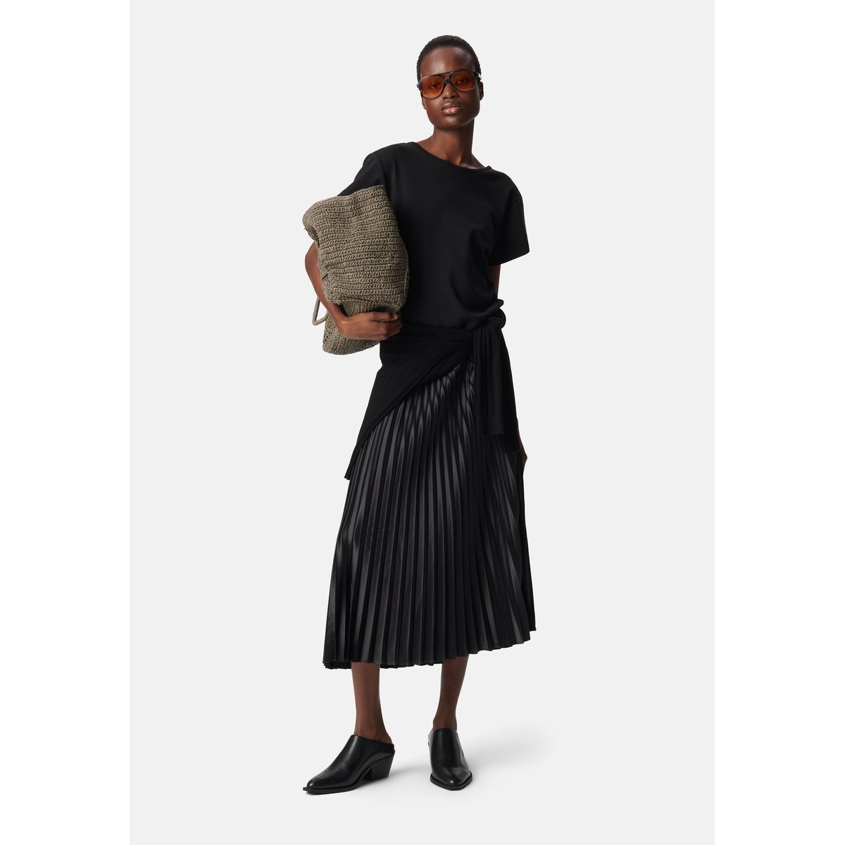 Robe longue bi-matière plissée noir, IKKS