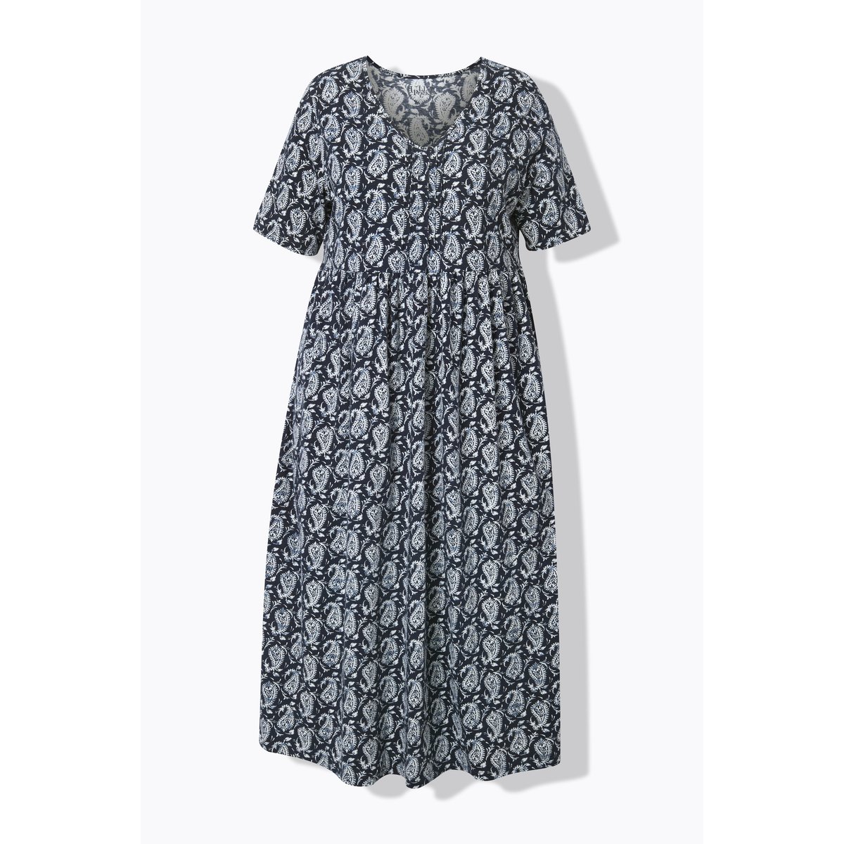 Robe maxi, coupe évasée. Décolleté V marine, ULLA POPKEN