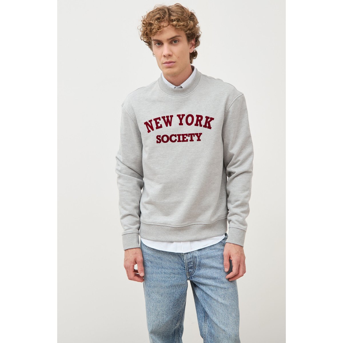 Sweat droit col rond manches longues gris clair, BONOBO