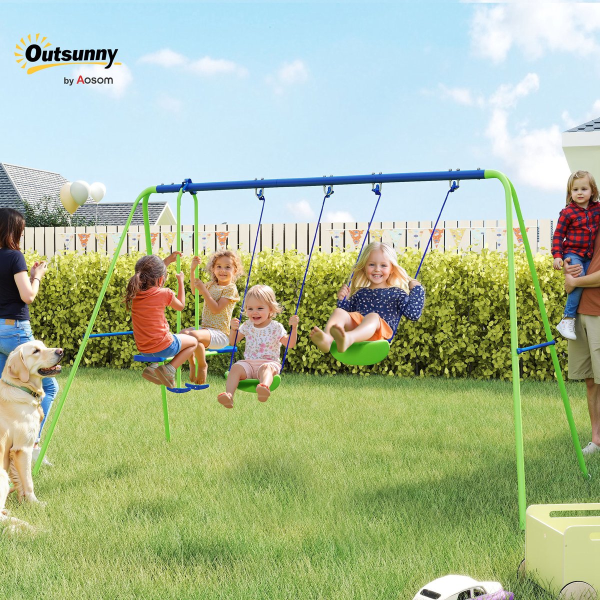 Balançoire pour enfants Métal Vert, Bleu vert, OUTSUNNY