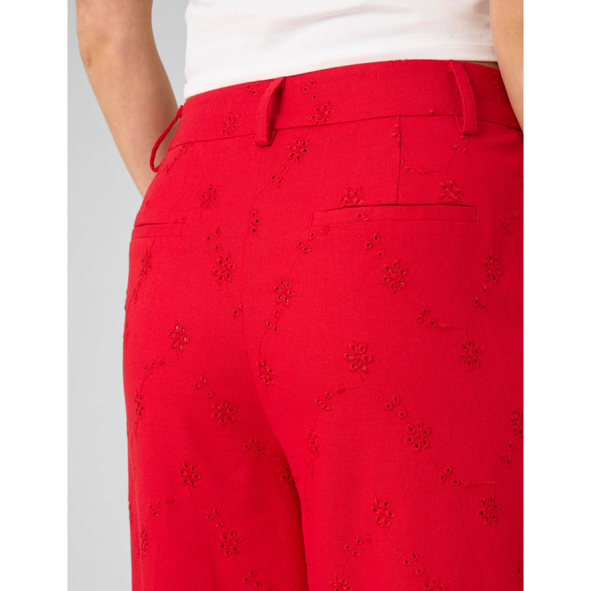 Pantalon broderie anglaise rouge, BZB