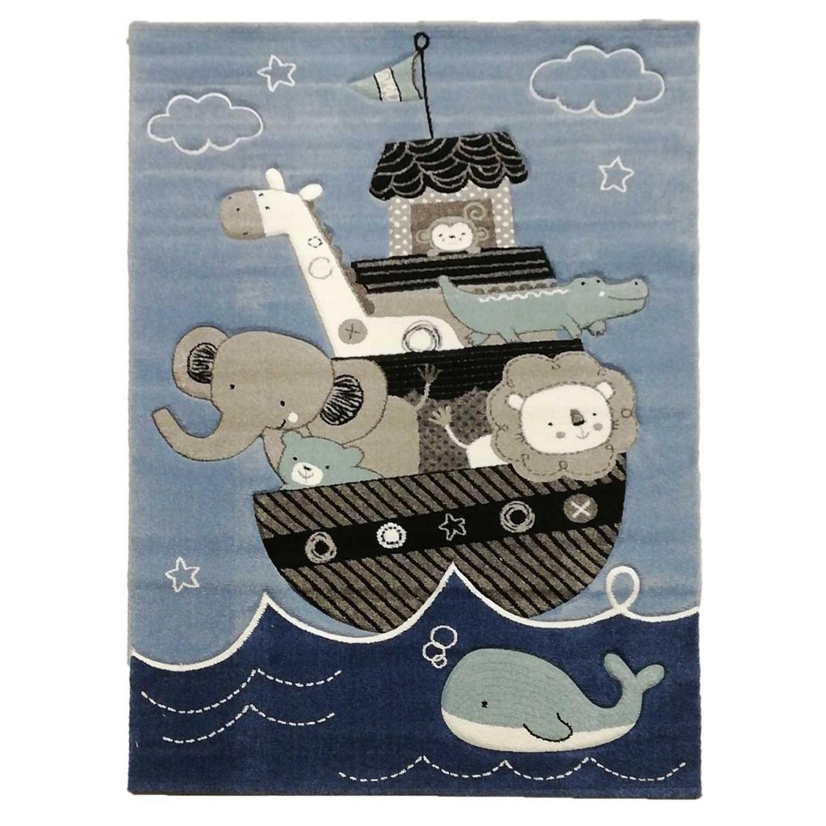 Tapis enfant tissé motif animaux ETELDA bleu, UN AMOUR DE TAPIS
