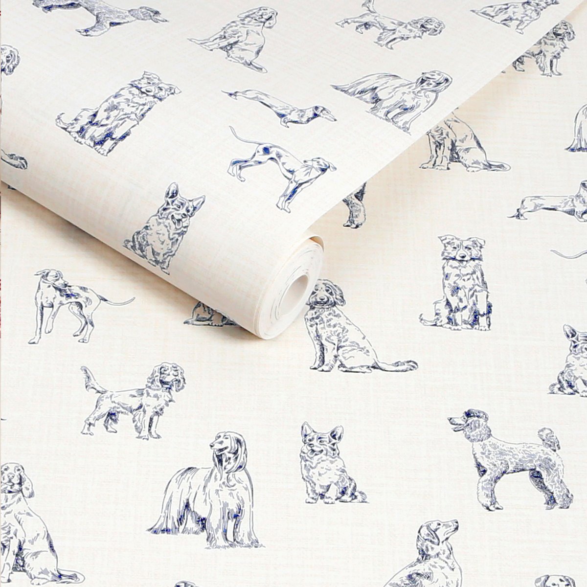 Papier peint Portraits de chiens bleu, crème, JOULES