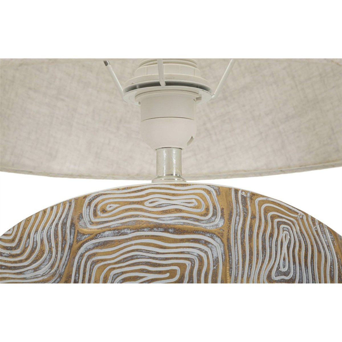Lampe à poser abat-jour tissu reliefs géométriques or et blanc avec abat jour beige, RECOLLECTION