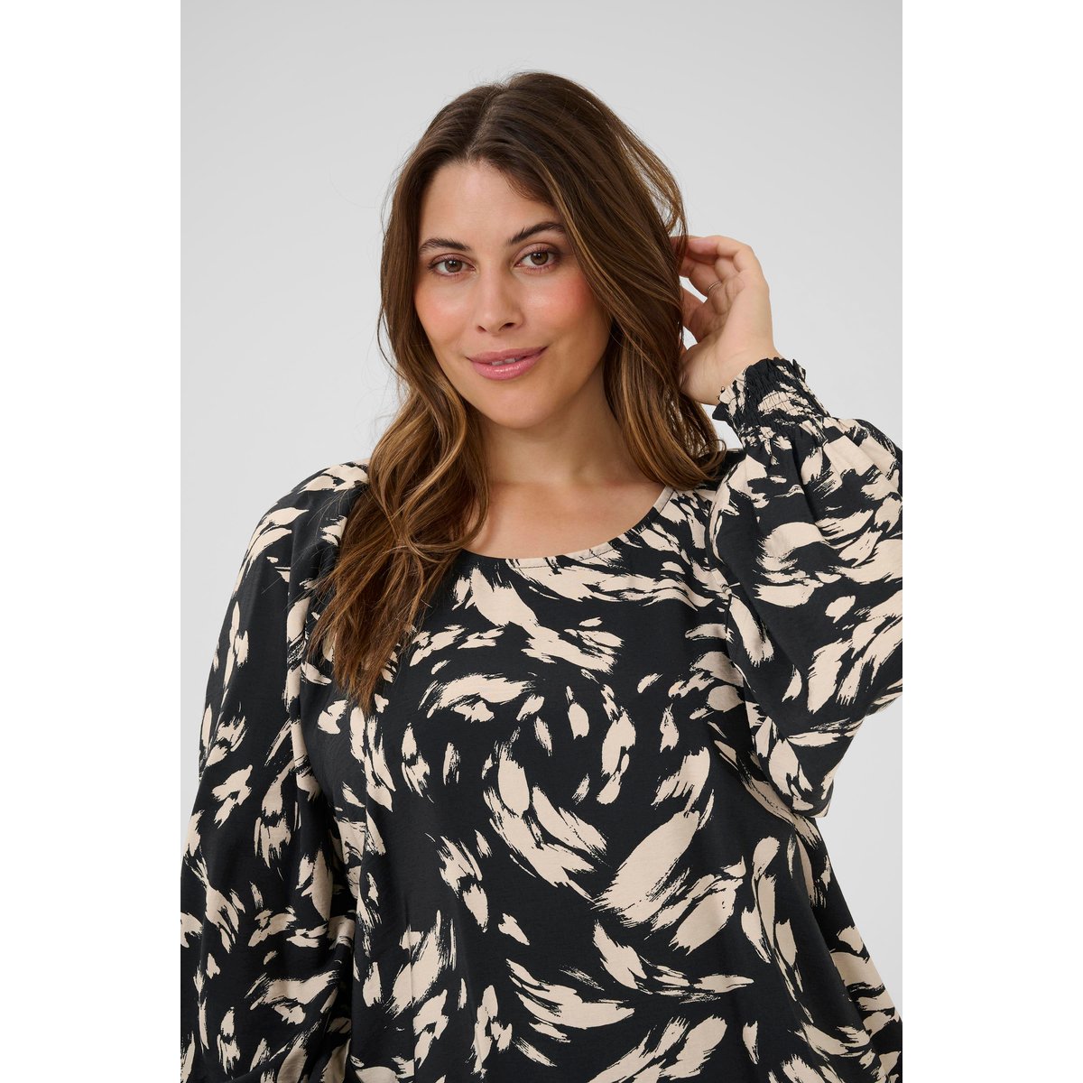 Blouse à manches longues noir black gray graphic, KAFFE CURVE