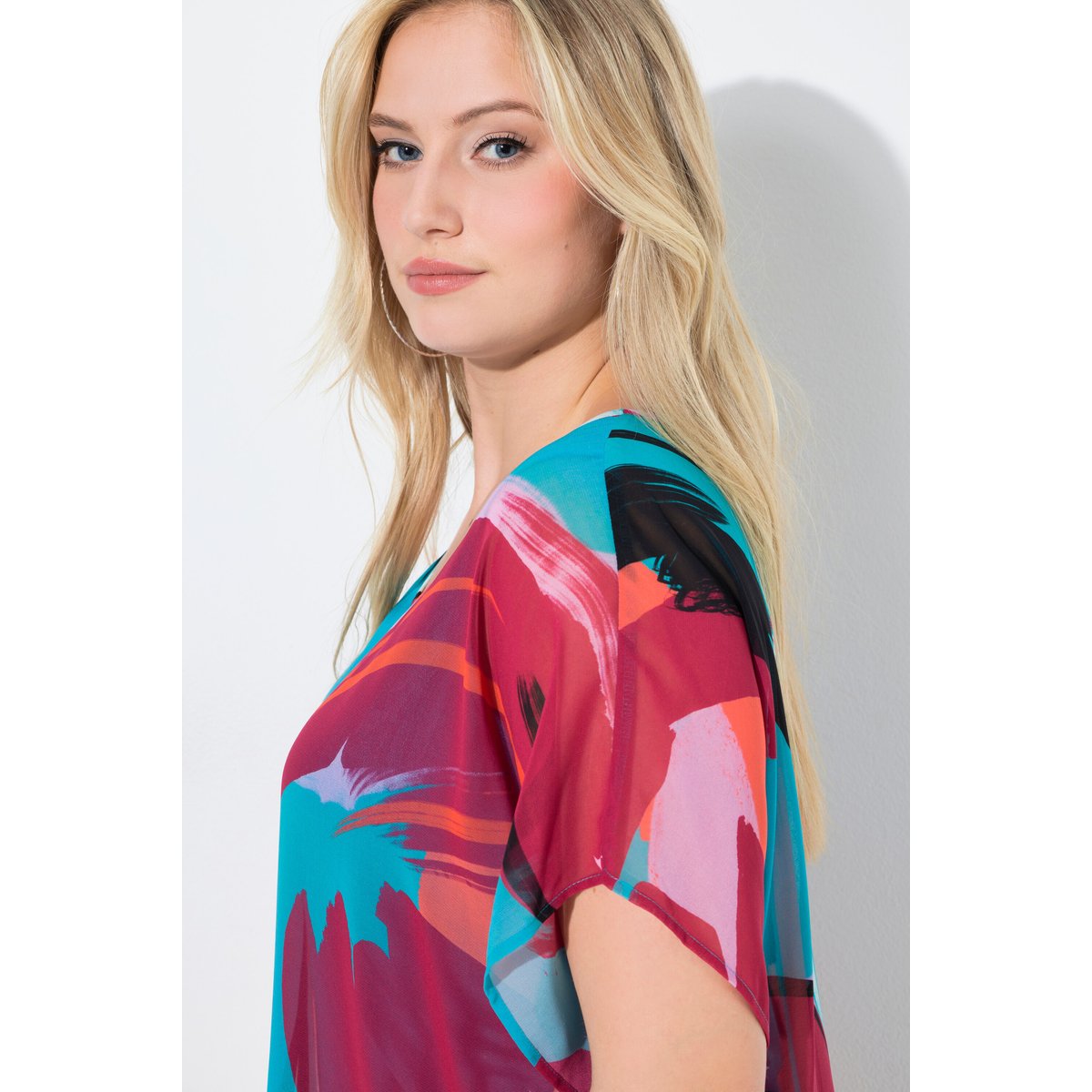 Blouse en mousseline doublée aqua turquoise, ULLA POPKEN
