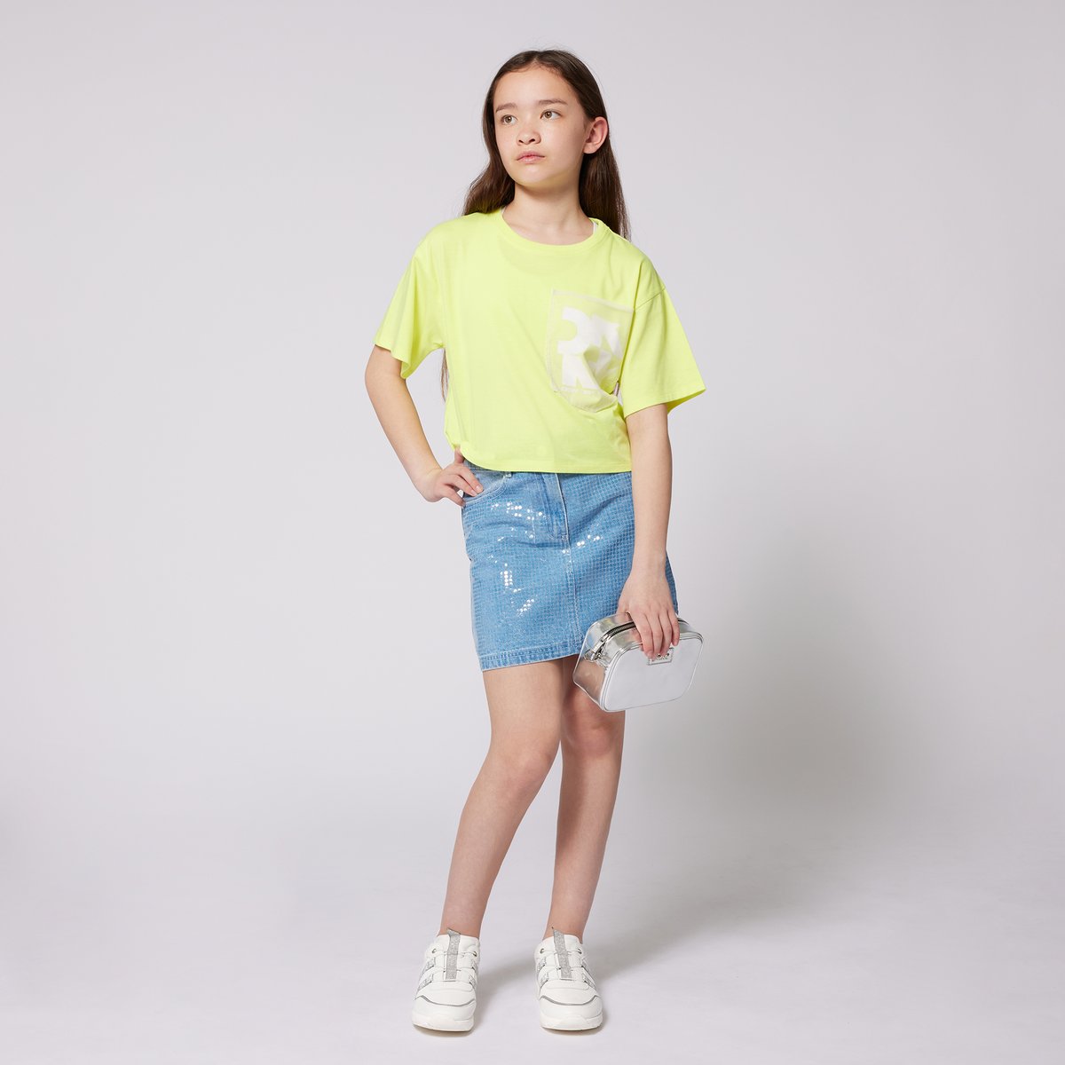 Jupe courte en jean bleach, DKNY